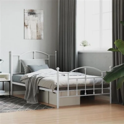 Afbeelding van Bedframe met hoofd en voeteneinde metaal wit 107x203 cm
