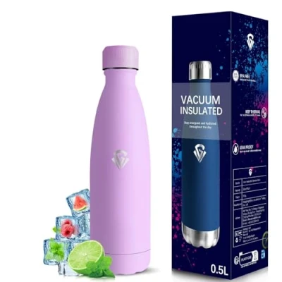 Afbeelding van Grsta Borraccia 500 ml bouteille isotherme sans BPA, en acier inoxydable, fuite, métal, inoxydable 18/8, gourdes pour écoles, bureaux, voyages, camping, violet