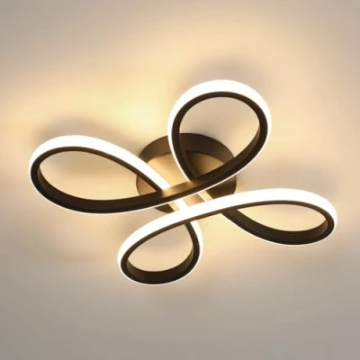 Image de Comely LED plafonnier 30W 3375lm moderne créatif fleur forme pour chambre à coucher salon cuisine Lumière Blanc chaude 3000K diamètre 30cm Noir