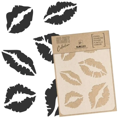 Afbeelding van NAKLEO Doe het zelf herbruikbaar kunststof sjabloon lippen mond ontwerp handwerk muurschildering model scrapbooking snijden stof meubels hout (15 x 21 cm)