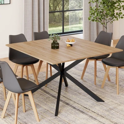 Image de Table à manger carrée ALIX 8 personnes pied araignée bois et noir 120 cm