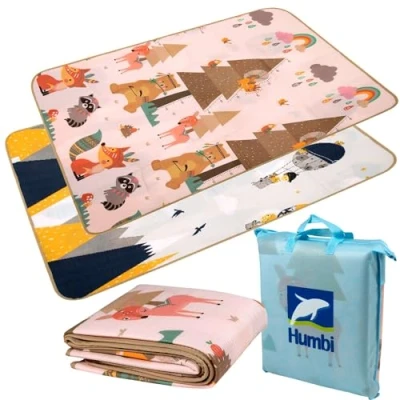 Afbeelding van HUMBI Speelmat voor baby&#039;s, EPE schuim, dubbelzijdig, rolbaar, wasbaar, extra groot, antislip, 150 x 180 cm, bergdieren
