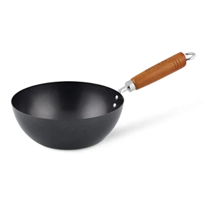 Afbeelding van Ken Hom Classic Wok Ø 20 cm. in Koolstofstaal met Antiaanbaklaag en Houten Greep