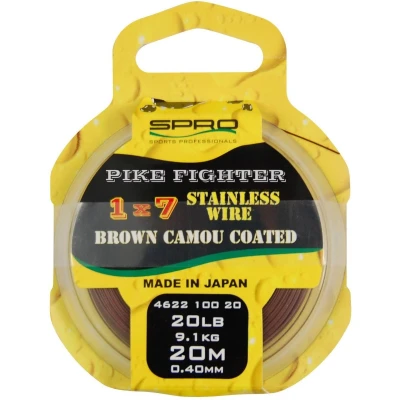 Afbeelding van Spro Pike Fighter 1x7 Stainless Wire Brown Camou Coated (20m) Maat : 30lb 0.45mm 13.6 kilo