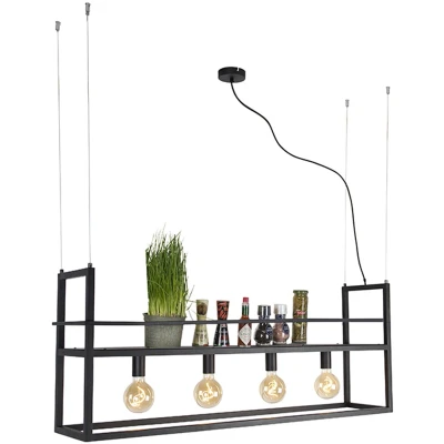 Afbeelding van QAZQA Industriële hanglamp zwart met rek large 4 lichts Cage Rack