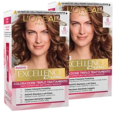 Afbeelding van 2 x L&#039;Oréal Paris Excellence crème permanente kleuring 6 donkerblond 3 behandeling tinten
