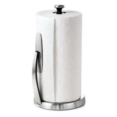 Afbeelding van OXO Good Grips SimplyTear handdoekhouder van geborsteld roestvrij staal.