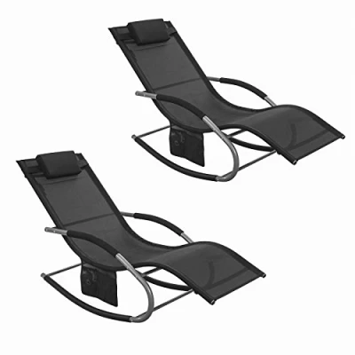Afbeelding van SoBuy® 2 stuks OGS28 Schx2 schommelstoel voor de tuin, met voetensteun en 1 zijvak, zonnebaden, zwart
