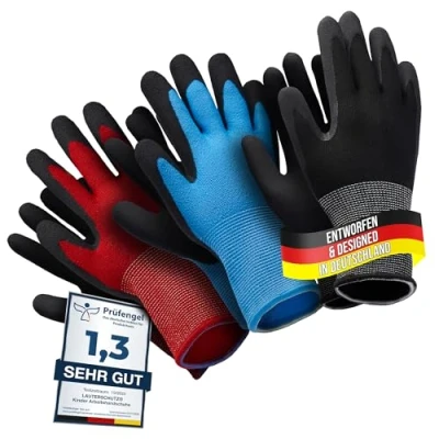 Afbeelding van LAUTER SCHUTZ ® voor kinderen: 3 paar werkhandschoenen (met handpalmcoating) van rekbare stof tuinieren en meer (M (5 7 jaar))