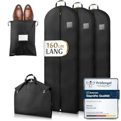Afbeelding van Bruce.® 3 kledinghoezen (160 x 60 cm), hoogwaardige herenkostuumhoes voor kleding, ademende kledinghoes reizen en opbergen