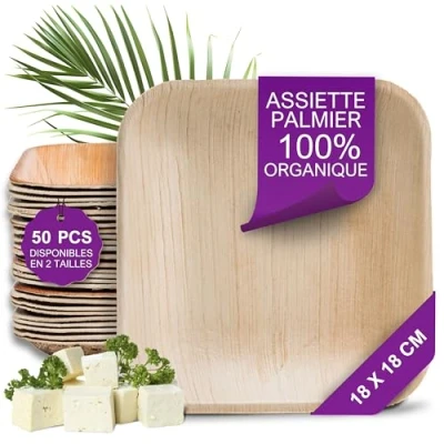 Afbeelding van Waipur Palmborden Bio 50 vierkante borden 18 x cm hoogwaardige wegwerpborden stabiel, natuurlijk en biologisch afbreekbaar vergelijkbaar bamboe servies