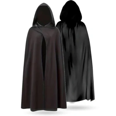 Afbeelding van FASCHINFEVER Halloween vampierkostuum cape met zwarte capuchon als kostuum voor kinderen en volwassenen, carnaval, eenheidsmaat