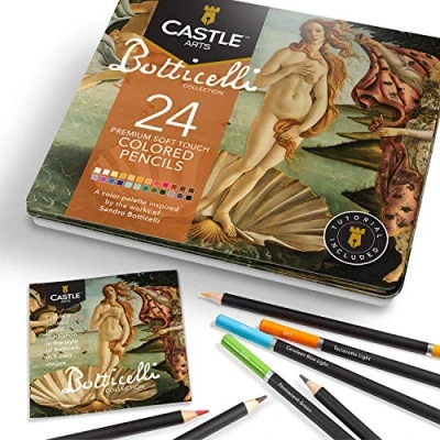 Afbeelding van Castle Arts themaset Met 24 kleurpotloden in metalen doos, perfecte op Botticelli geïnspireerde kleuren. soepele gekleurde kern van hoge kwaliteit voor een fantastisch resultaat bij mengen &amp; lagen