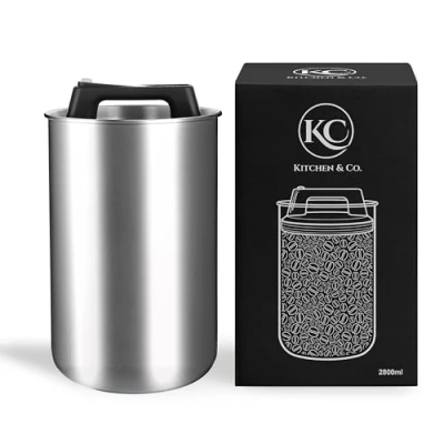 Afbeelding van Luchtdichte koffieblik voor 1 kg koffiebonen met vacuümdeksel (container koffie, thee, roestvrijstalen voorraaddoos aromasluiting,