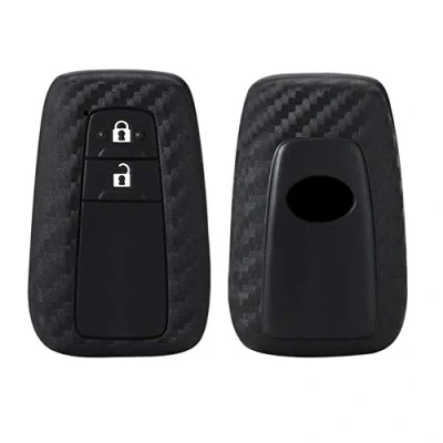 Afbeelding van Happyit Autosleutel Koolstofvezel Patroon Zachte Siliconen Cover voor Toyota CHR C HR Camry Prius Prado 2 Knoppen Afstandsbediening zonder sleutel