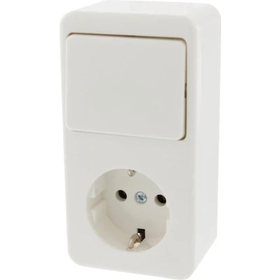 Afbeelding van Berker combinatie stopcontact en schakelaar opbouw wissel randaarde polarwit 54.026.68