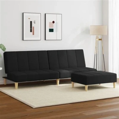 Image de vidaXL Canapé lit à 2 places avec repose pied noir tissu3258140