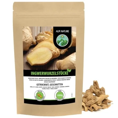 Afbeelding van gesneden gemberwortel, gemberthee, stukjes gehakte gember, 100% natuurlijk, gember zonder toevoegingen, gemberwortel (1 kg)