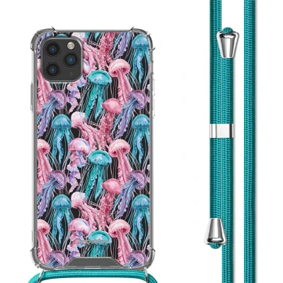 Afbeelding van iMoshion Hoesje Geschikt voor iPhone 11 Pro met Koord Design Meerkleurig / Jellyfish Watercolor