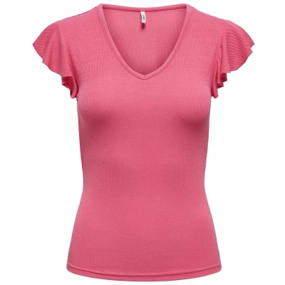 Afbeelding van ONLY Onlbelia CAP Sleeve Tshirt basic, Dames, Maat: Large, Camellia rose