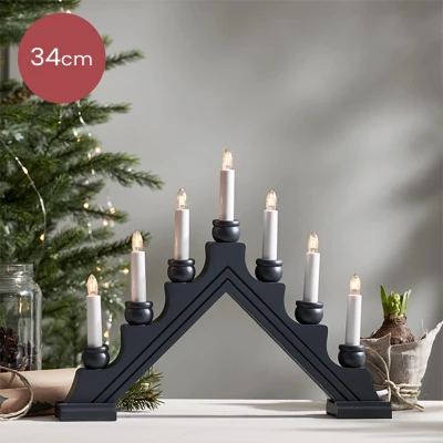 Afbeelding van Grijze houten kandelaar Karin met LED verlichting 34 cm