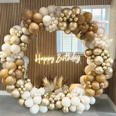 Afbeelding van decoratie van een bruine ballonboog 167 stuks en beige ballonnen, voor verjaardag, babyshower, bruiloft, doop, jongens, babyshower