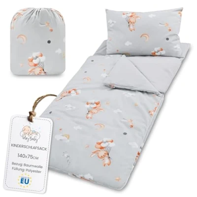 Afbeelding van sac de couchage enfant avec coussin et fermeture éclair pour bébé 3 à 7 ans 140 x 75 cm intérieur garderie maternelle Lapin