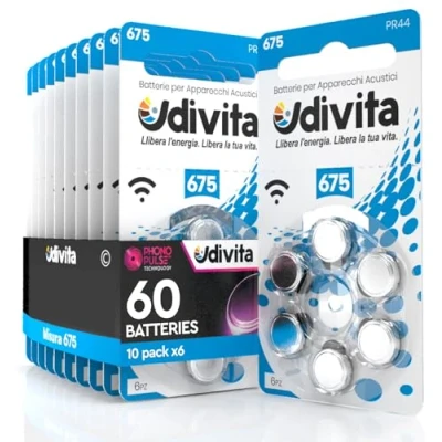 Afbeelding van 60 Udivita Hearing Aid batterijen type 675