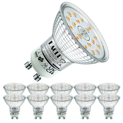 Afbeelding van EACLL GU10 led lamp, warmwit, 5 W, komt overeen met 55 halogeenlampen, 10 stuks, 2700 K, 425 lm, AC 230 V, geen flikkering, stralingshoek 120 graden, ledspots, niet dimbaar, reflectorlamp