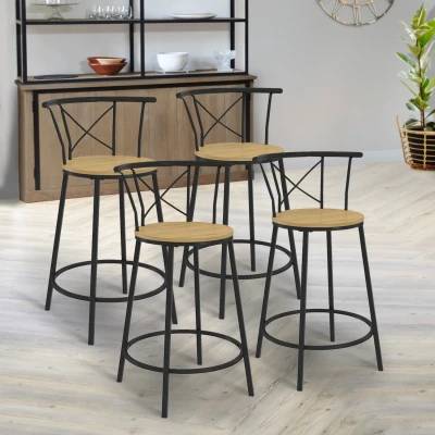 Image de Lot de 4 tabourets bar bistrot DETROIT avec dossier arrondis design industriel
