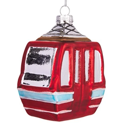 Afbeelding van BRUBAKER Rode Lift Handbeschilderde Kerstbal van Glas Handgeblazen Kerstboomversieringen Figuren Grappige Decoratieve Hangers Boombal 10 cm