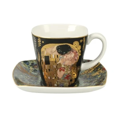 Afbeelding van Goebel Gustav Klimt Kop en schotel De Kus Porselein 100ml 8cm met echt goud