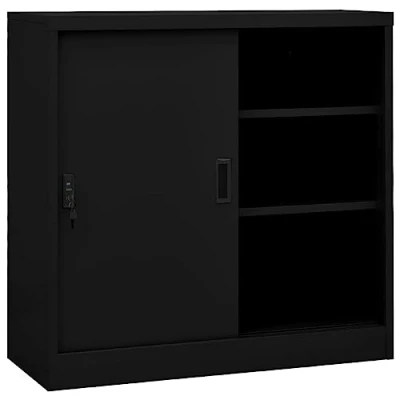 Afbeelding van vidaXL Bureaukast met schuifdeur, zwart, 90 x 40 cm, staal