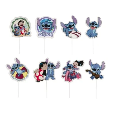 Afbeelding van dekora 16 stuks Lilo en Stitch cupcake toppers in 8 modellen voor het versieren van cupcakes, muffins, cakes andere lekkernijen