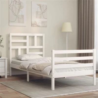 Image de vidaXL Cadre de lit avec tête blanc 90x200 cm bois massif