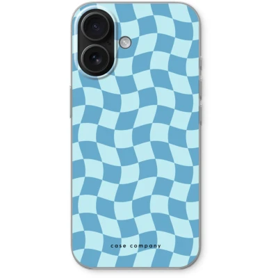 Afbeelding van Case Company® hoesje geschikt voor iPhone 16 Grid Blauw Soft Cover Telefoonhoesje Bescherming aan alle Kanten en Schermrand