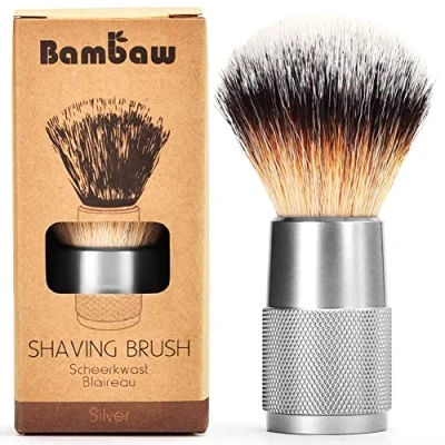 Afbeelding van Vegan Scheerkwast Zilver Scheerborstel voor Mannen &amp; Vrouwen Borstel Scheerschuim Synthetisch Reis Heren Zero Waste Bambaw
