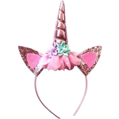 Afbeelding van *** Roze, Glitters, Bloemen Eenhoorn Diadeem voor Kinderen met Oren en Hoorn van Heble®