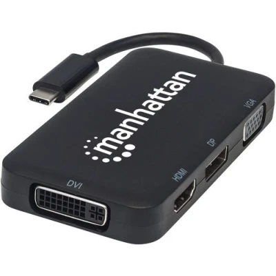 Image de Manhattan 152600 C 4 en 1 USB Convertisseur Audio/vidéo (Prise 3.1 Type mâle vers HDMI/Displayport/VGA/DVI Noir