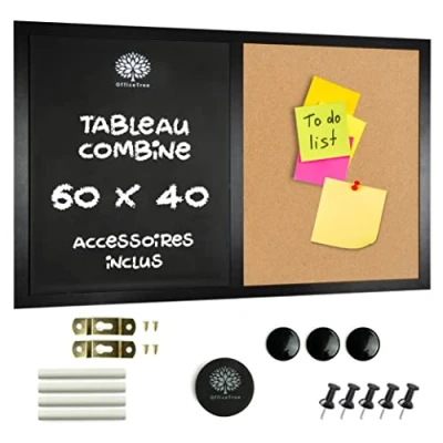 Afbeelding van OfficeTree 60 x 40 cm combi keukenbord krijtbord en magneetbord met prikbord van kurk wandleisteen keuken accessoires