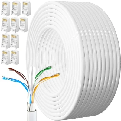 Afbeelding van Ethernet kabel, 50 m, RJ45 afgeschermd, Cat 6, Gigabit netwerkkabel, buiten, anti storing, weerbestendig, FTP 23AWG, internetkabel, zwart, m