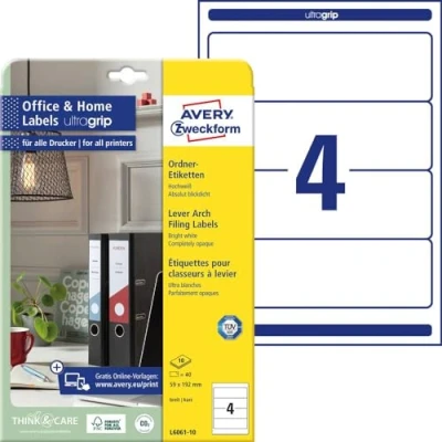 Afbeelding van Avery Zweckform Ordneretiketten L6061 10 59 x 192 mm Papier Wit Permanent hechtend 40 stuk(s)