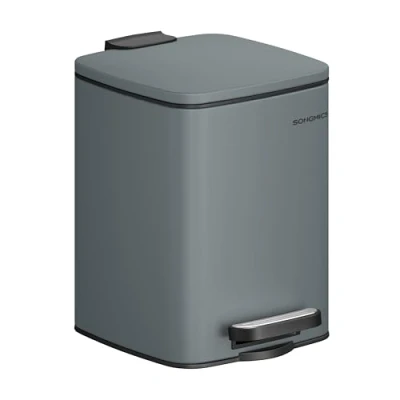 Afbeelding van SONGMICS Afvalemmer voor badkamer, 6 liter, kleine pedaalemmer, ruimtes, met deksel, zachte sluiting, staal, leigrijs LTB590G02