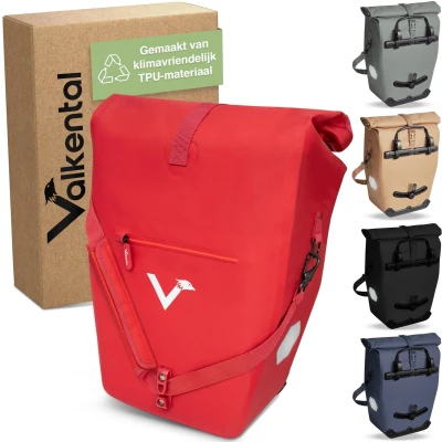 Afbeelding van Valkental 2 in 1 gerecycleerd plastic fietstas 100% waterdicht Veel praktische vakken 23 28 l Flexibel volume met laptopvak draagtas