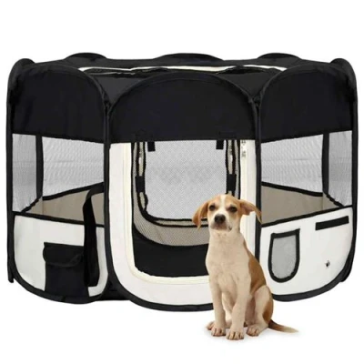 Image de vidaXL Parc pliable pour chien avec sac de transport Noir 110x110x58cm171006