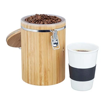 Afbeelding van Relaxdays koffiebus bamboe voorraadbus koffie vershouddoos bewaarbus luchtdicht