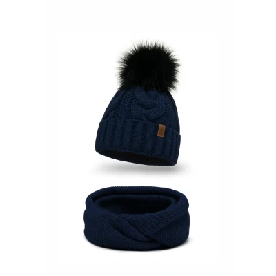 Afbeelding van Vivisence 7014 Beanie AND LOOP Scarf SET Sjaal, Dames, Maat: One Size, Dark blue