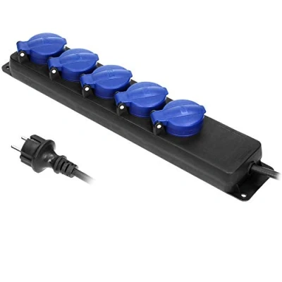 Afbeelding van Orno Vrijstaande Stekkerdoos voor buiten 5 stopcontacten Kabellengte 3 meter IP 44 Zwart/blauw