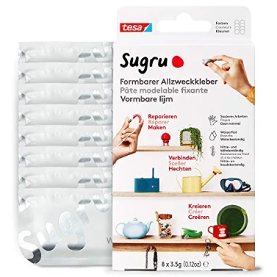 Image de tesa Sugru by Pâte Fixante Polyvalente à Modeler en Lot de 8 x 3.5 g Durcissante Adhésive Pour Réparer, Coller et Fixer sans Percer Blanc