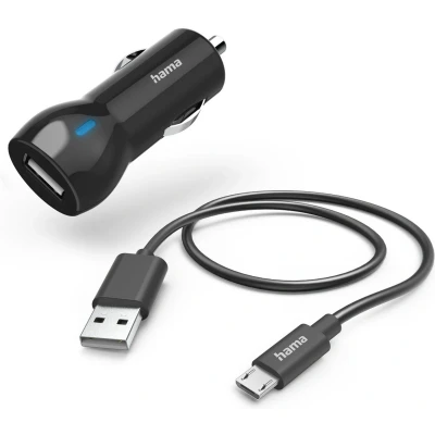 Afbeelding van Hama Auto Oplader Met Oplaadkabel Micro Usb 12 W 1,0 M Zwart